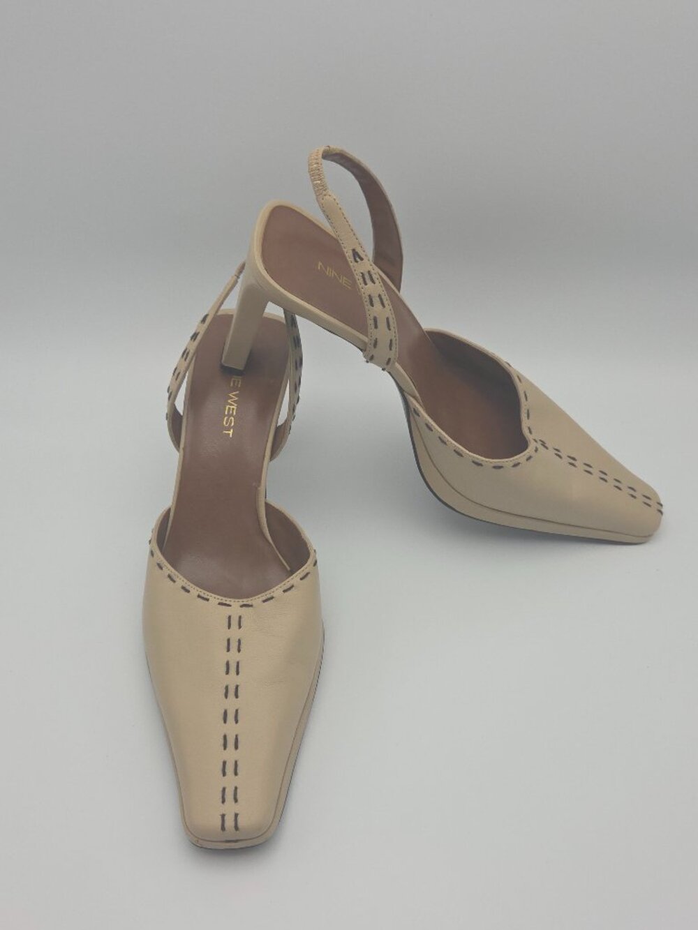 Nine West Vintage Cream Leather Square Toe Slingbacks 8.5